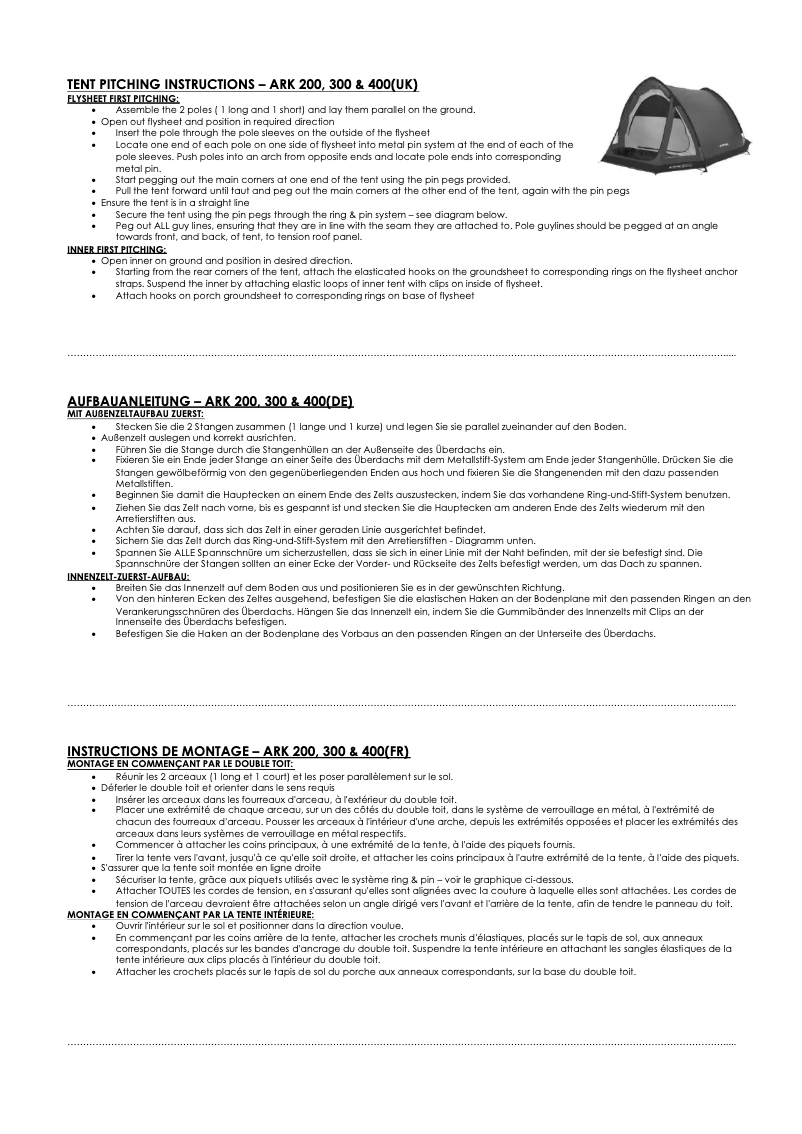 Página 1 del manual Manual de usuario Vango Ark 300