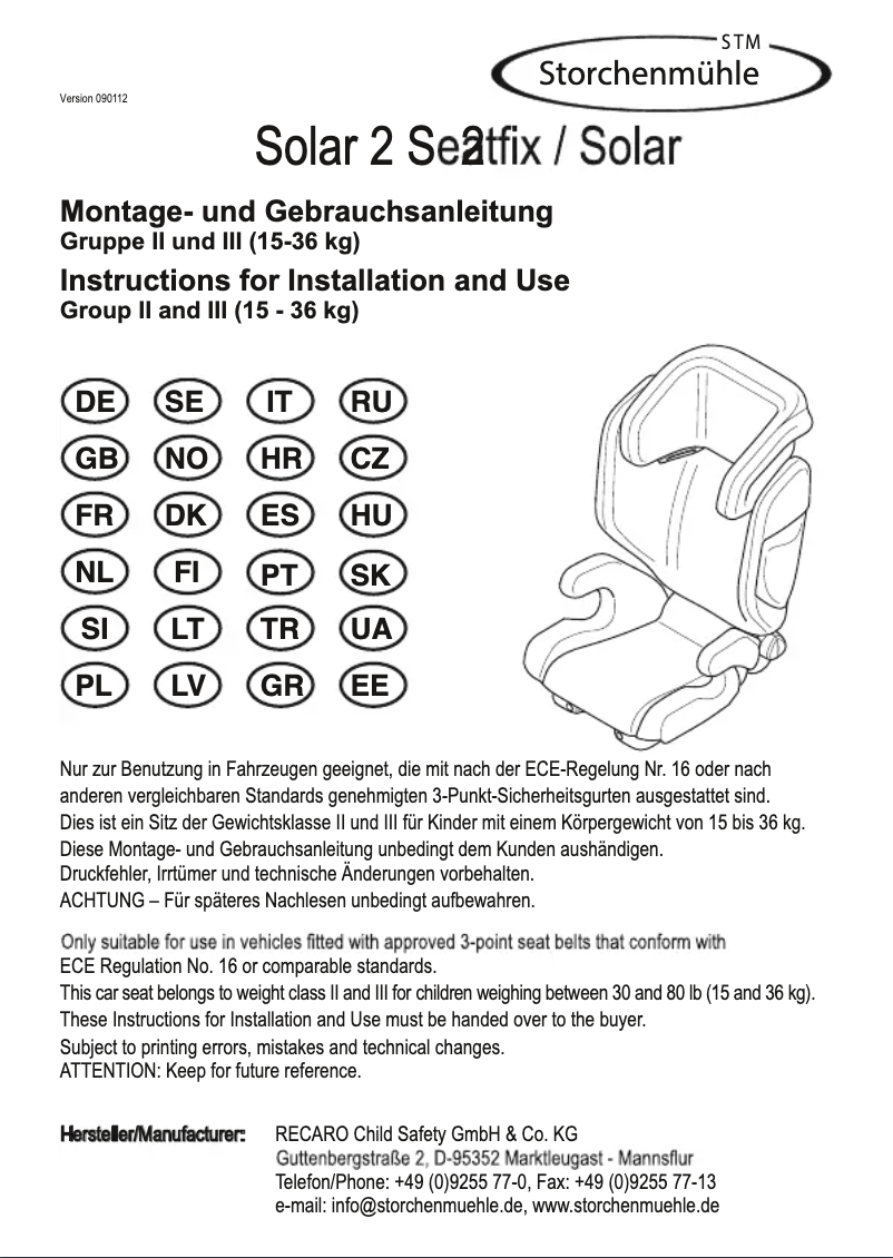 Page 1 de la notice Manuel utilisateur Storchenmuhle Solar