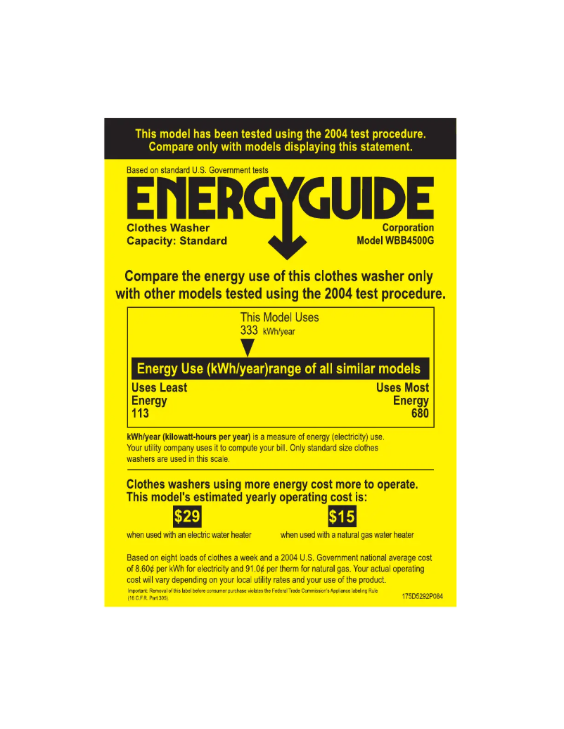 Image de la première page du manuel de l'appareil WBB4500GWW