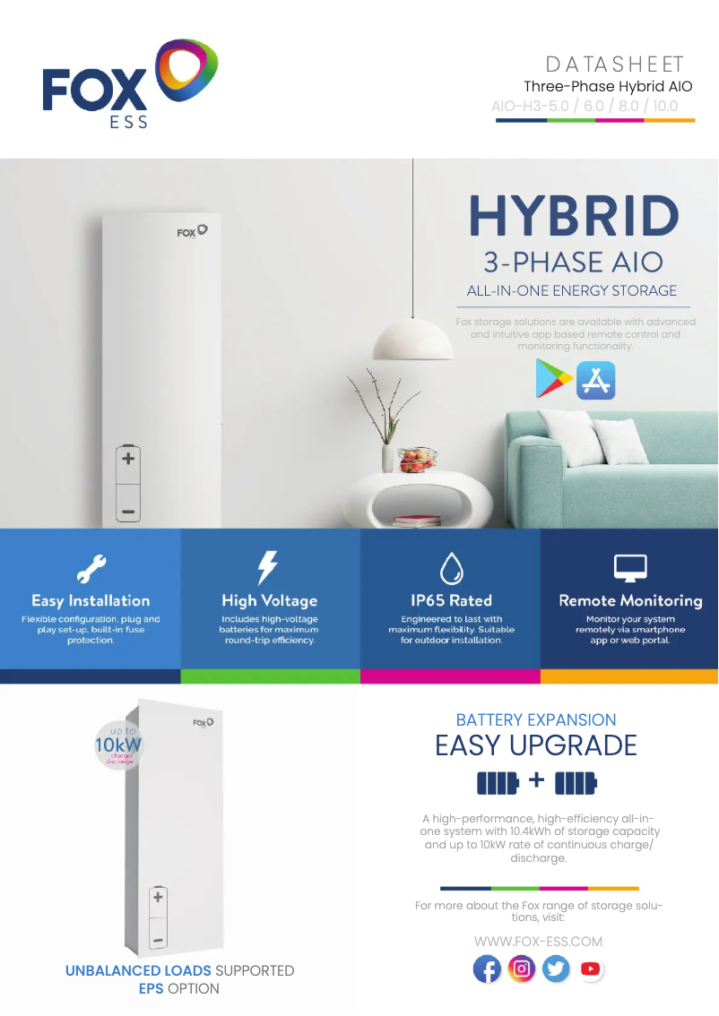 Page 1 de la notice Fiche technique FOX ESS AIO-H3-10.0