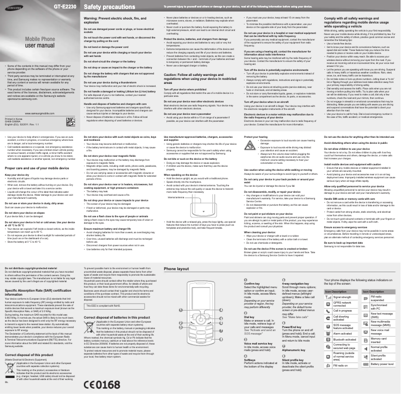 Page 1 de la notice Manuel utilisateur Samsung GT-E2230