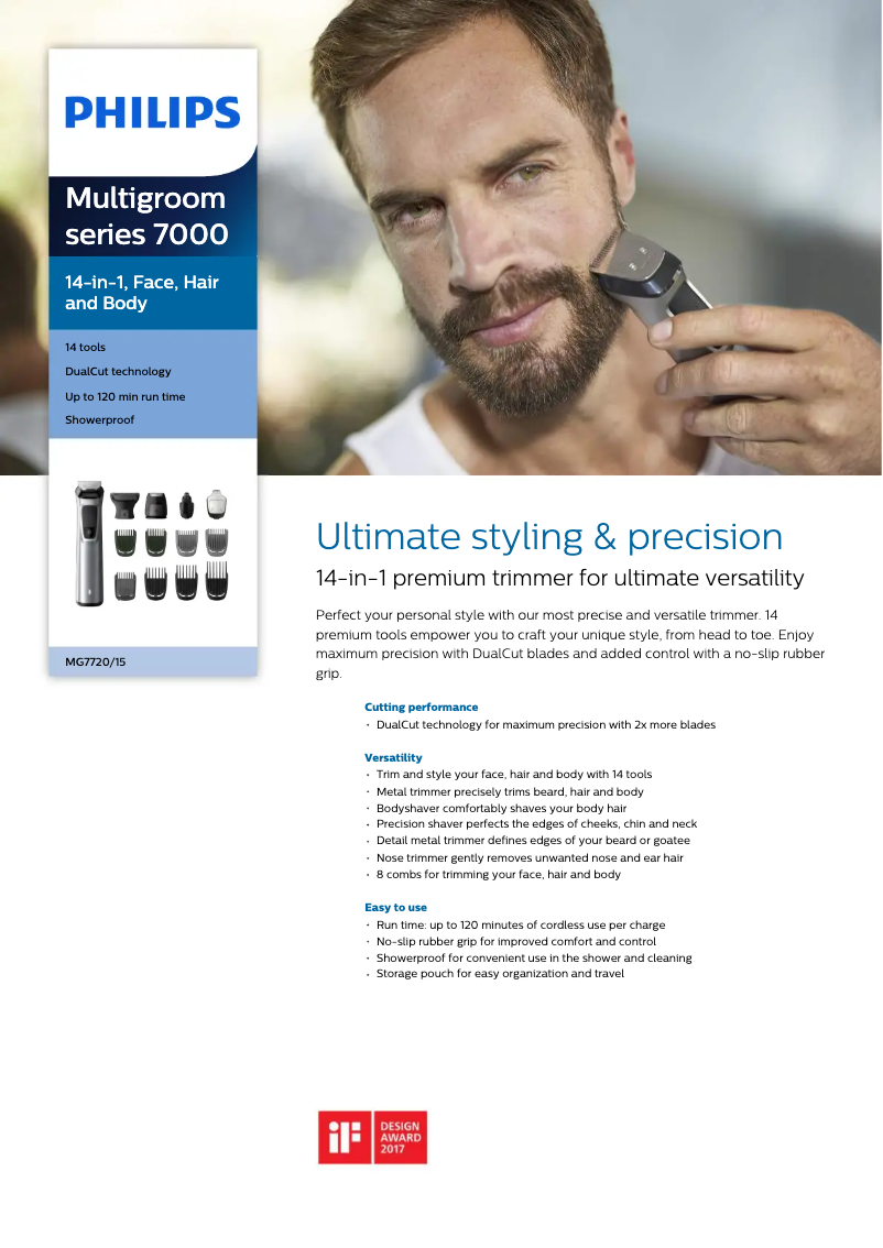Page n°1 - Fiche technique Philips Series 7000 MG7720