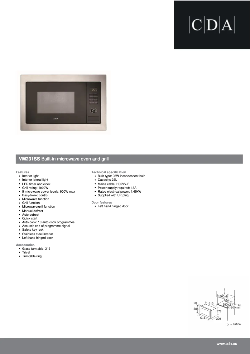 Page 1 de la notice Fiche technique CDA VM231SS