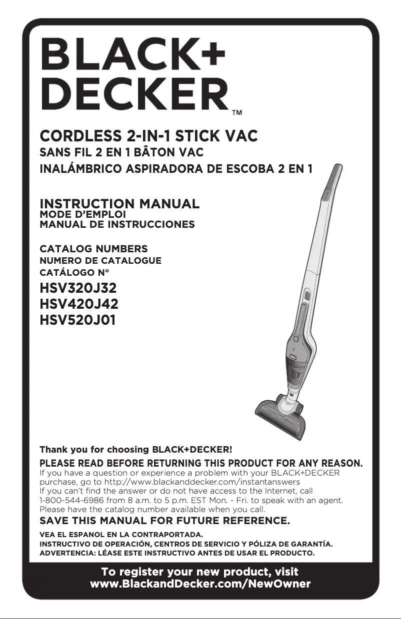 Page n°1 - Manuel utilisateur Black & Decker HSV520J01