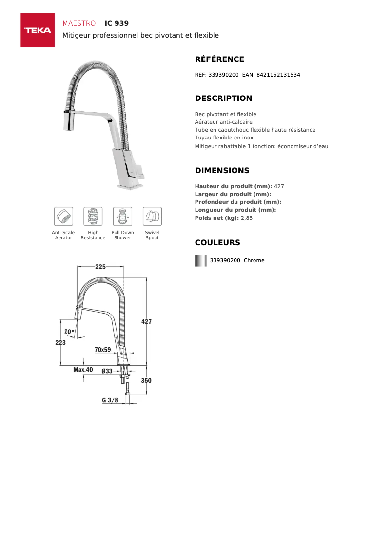 Page n°1 - Fiche technique Teka IC 939