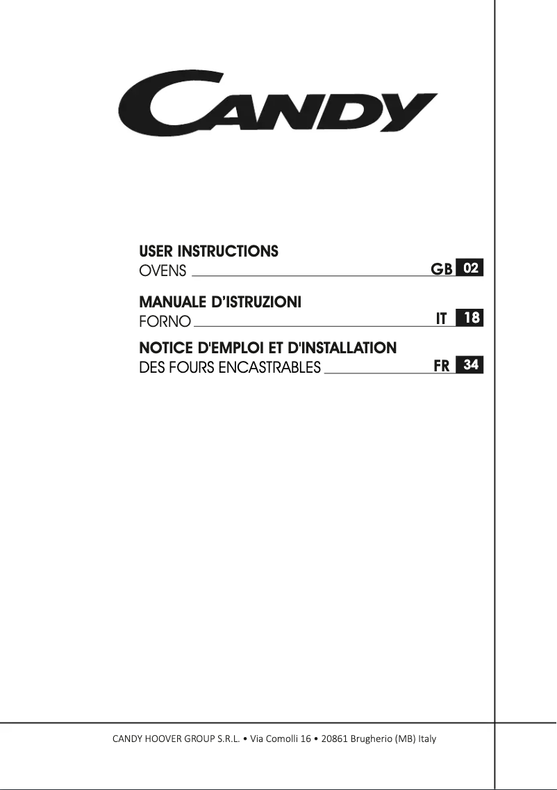 Page 1 de la notice Manuel utilisateur Candy FCDNE808VX
