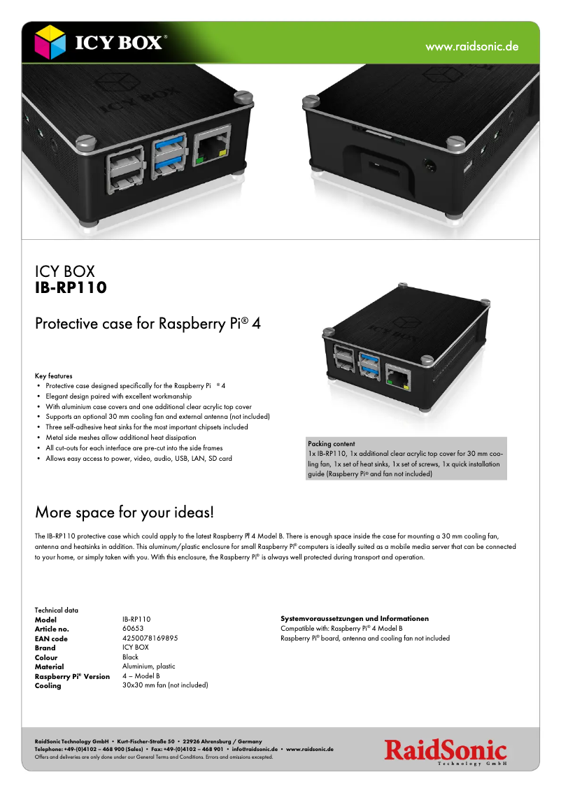 Page 1 de la notice Fiche technique Icy Box IB-RP110