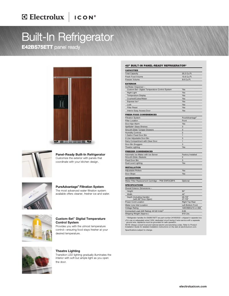 Page 1 de la notice Fiche technique Electrolux E42BS75ETT