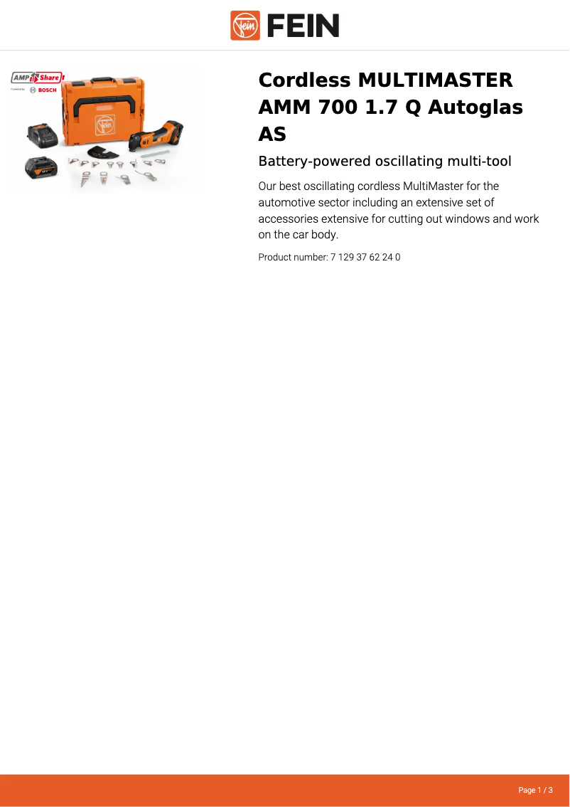 Página 1 del manual Ficha técnica Fein Multimaster AMM 700 1.7 Q Autoglas AS