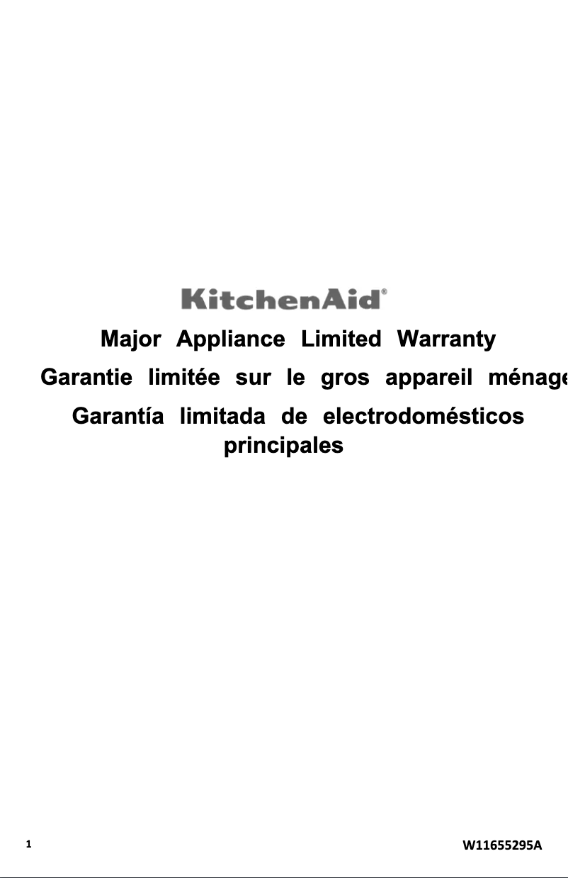 Page 1 de la notice Informations de garantie KitchenAid KBFN506EBS