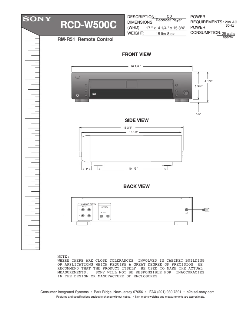 Página 1 del manual Guía de instalación Sony RCD-W500C