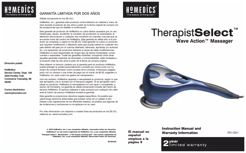 Página 1 del manual Manual de usuario Homedics TherapistSelect WV-50H