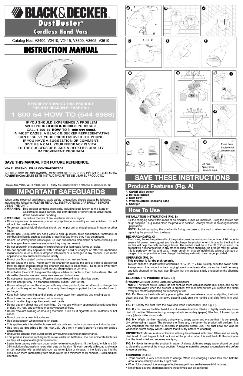Page n°1 - Manuel utilisateur Black & Decker Dustbuster V3610
