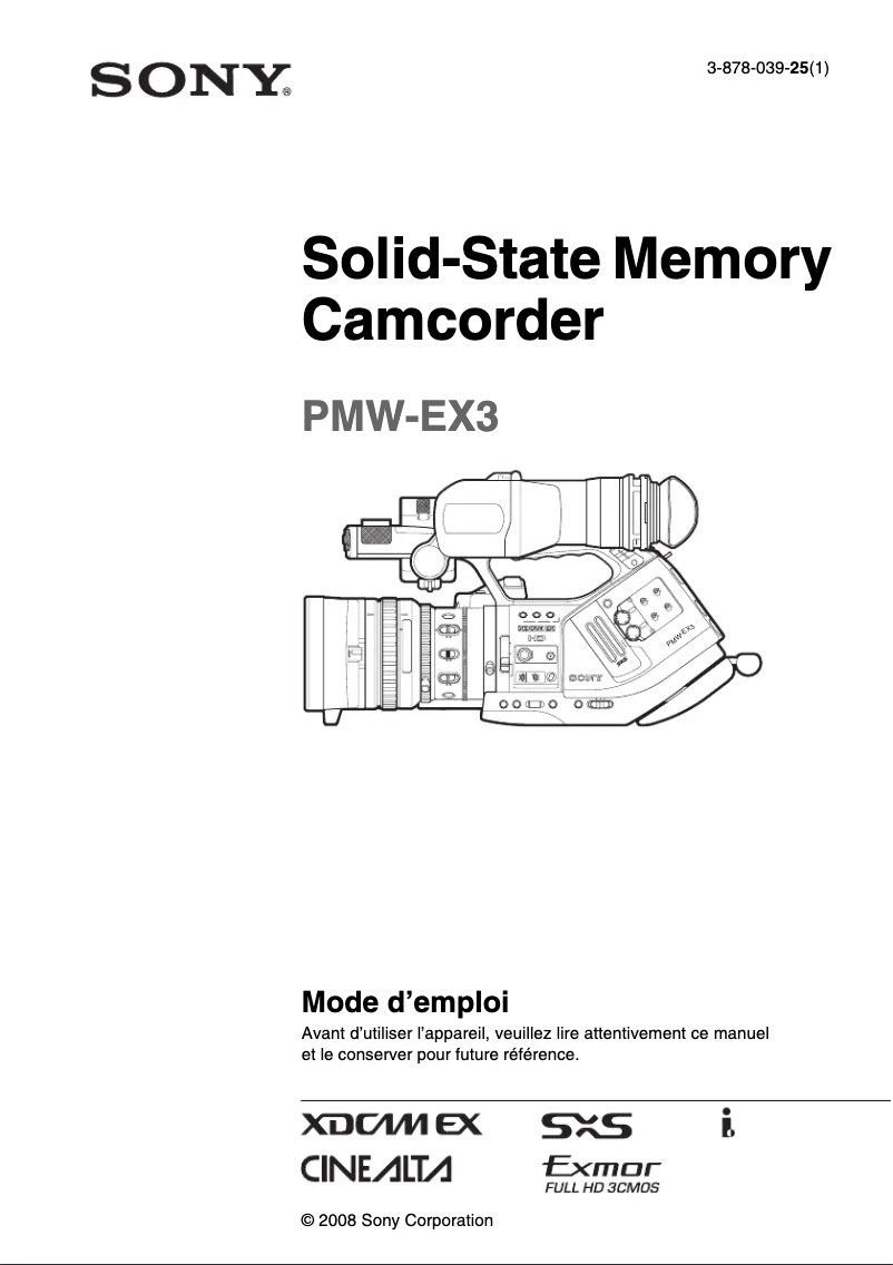 Page 1 de la notice Manuel utilisateur Sony PMW-EX3