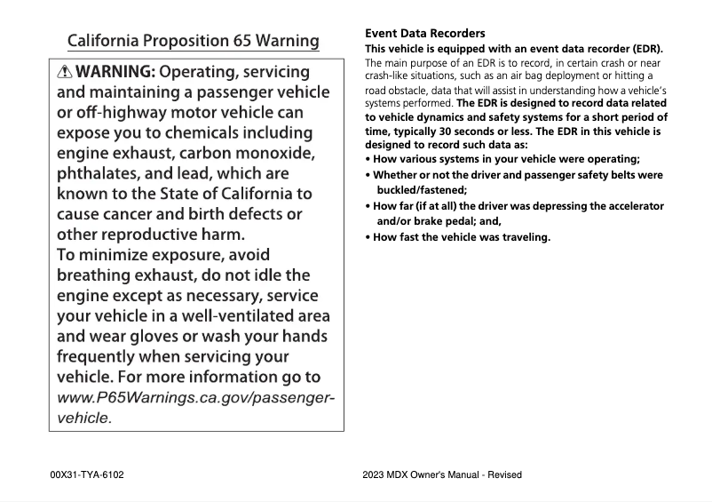 Page 1 de la notice Manuel utilisateur Acura MDX (2023)