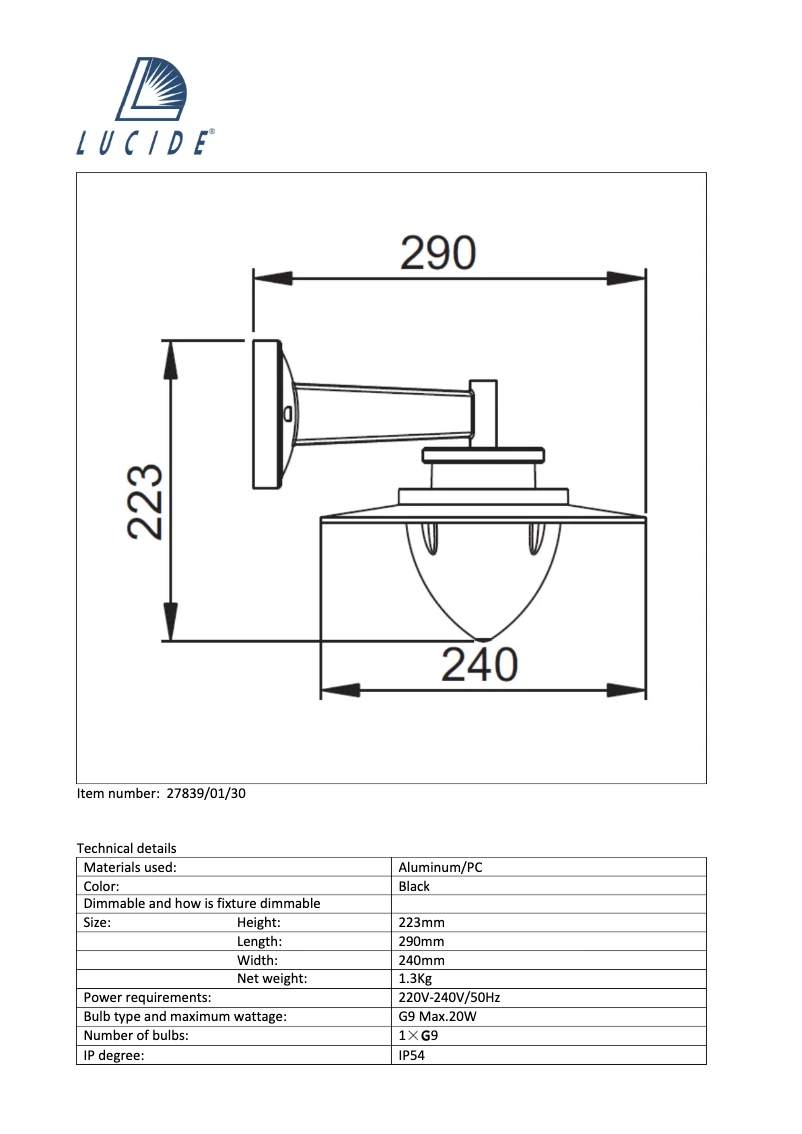 Page n°1 - Manuel utilisateur Lucide Sesma 27839/01/30