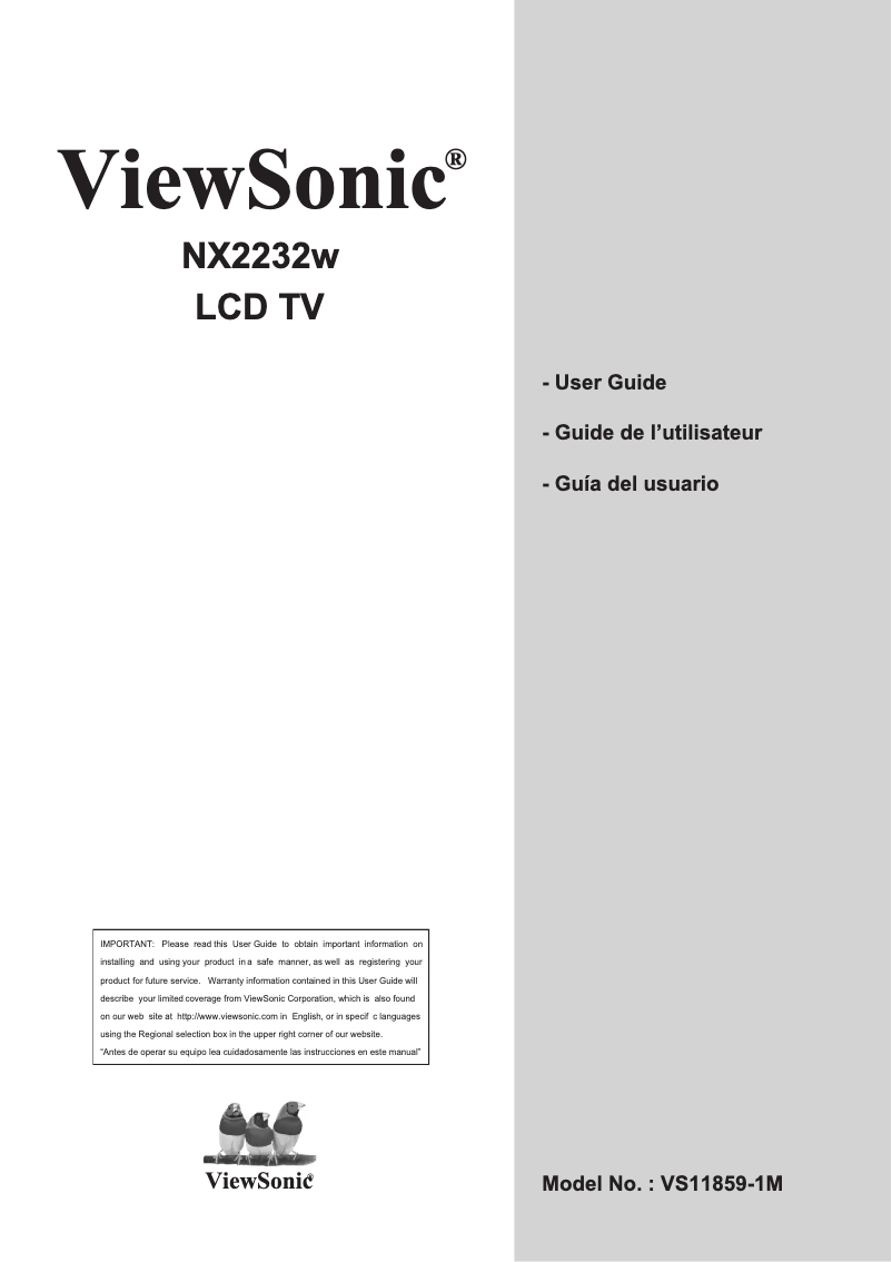 Page 1 de la notice Manuel utilisateur Viewsonic NX2232w