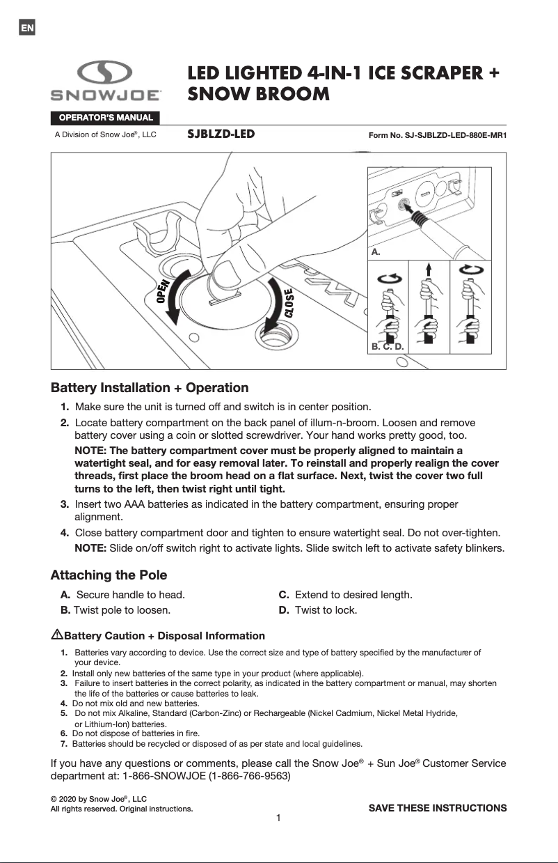 Page 1 de la notice Manuel utilisateur Snow Joe SJBLZD-LED