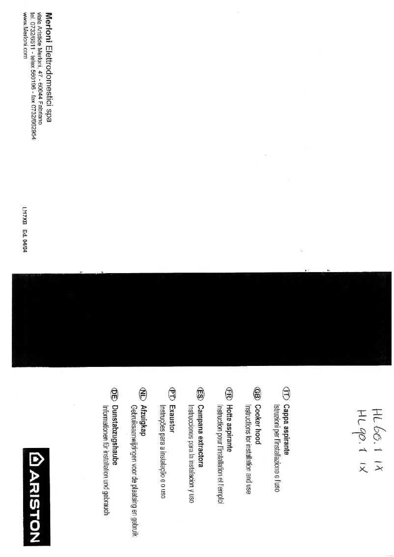 Page 1 de la notice Manuel utilisateur Ariston Thermo HL 90.2 IX