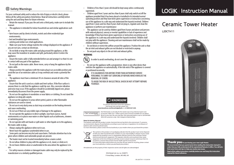 Page 1 de la notice Manuel utilisateur Logik L20CTH11