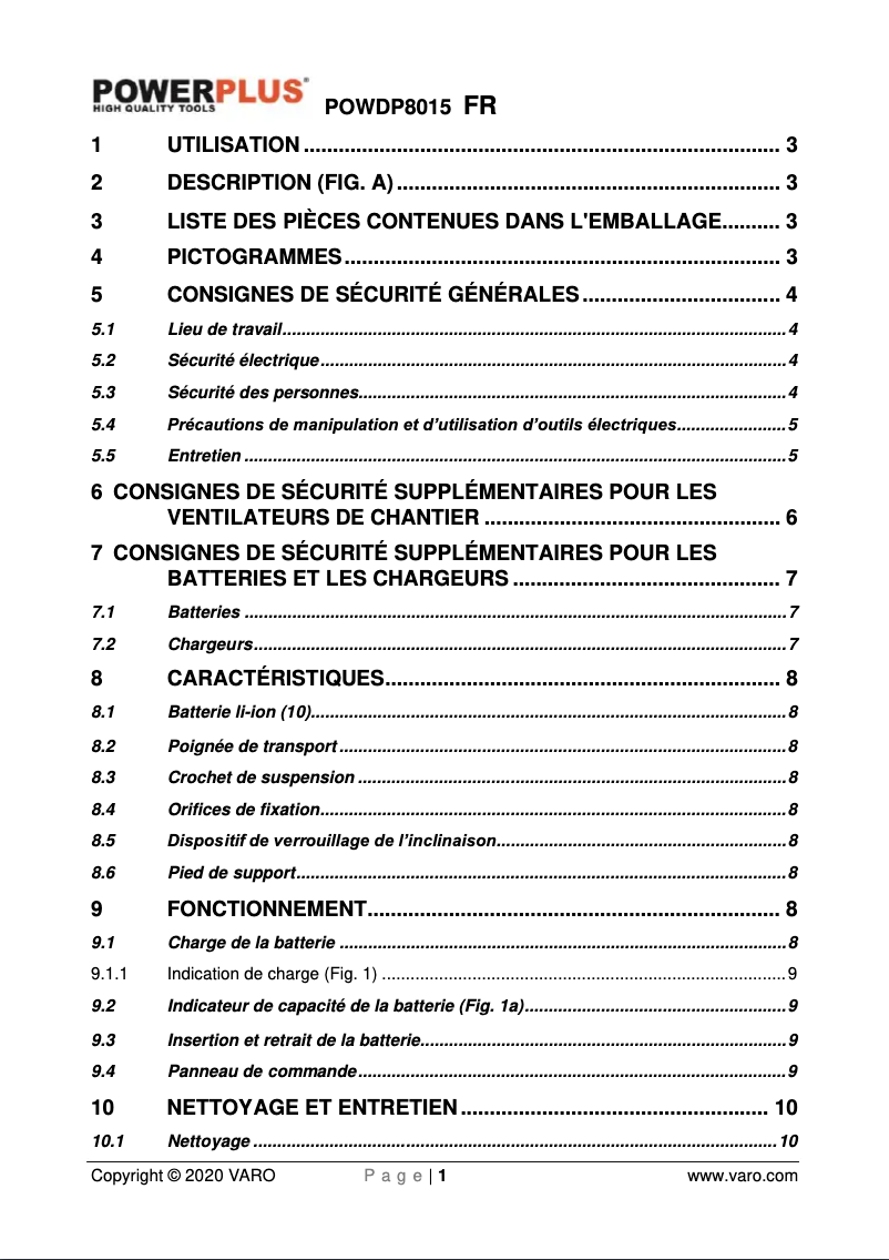 Image de la première page du manuel de l'appareil POWDP8015