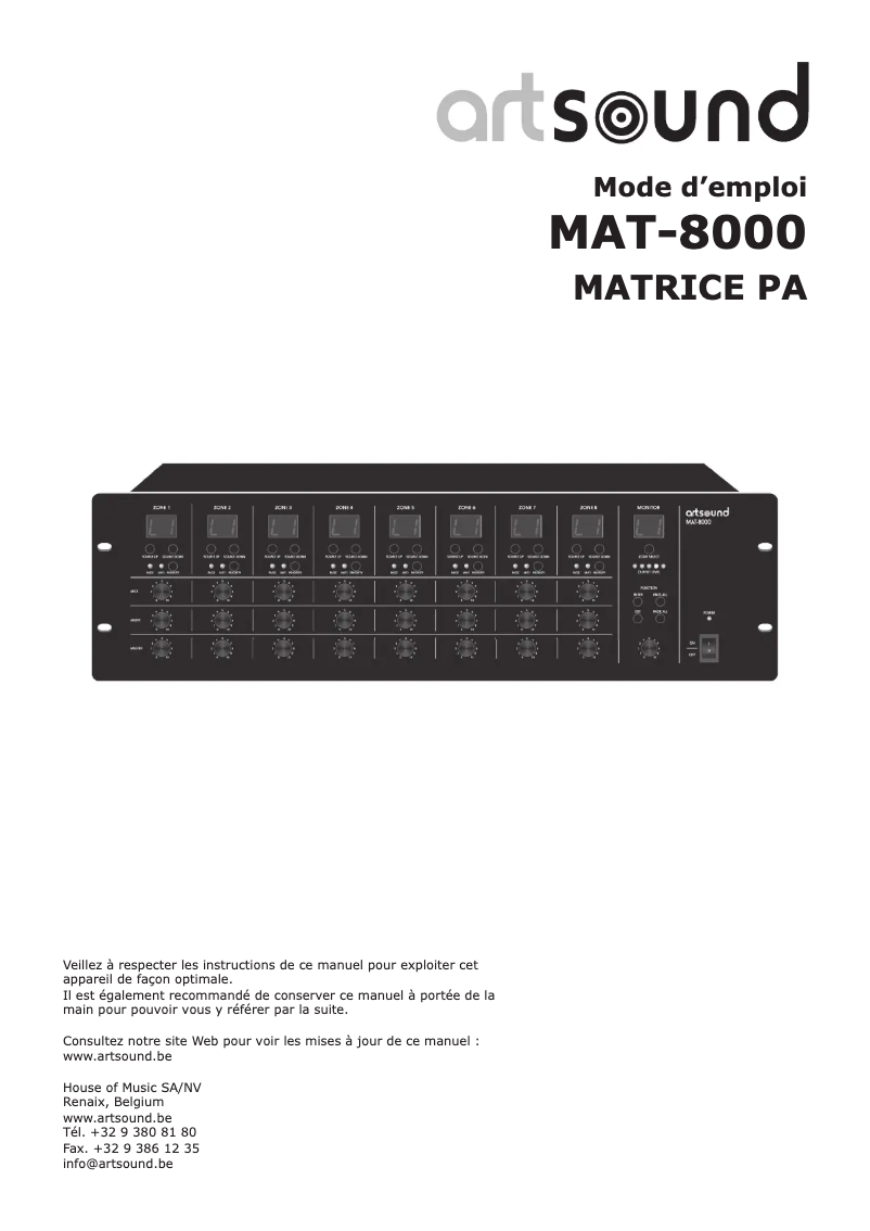 Page 1 de la notice Manuel utilisateur Artsound MAT-8000