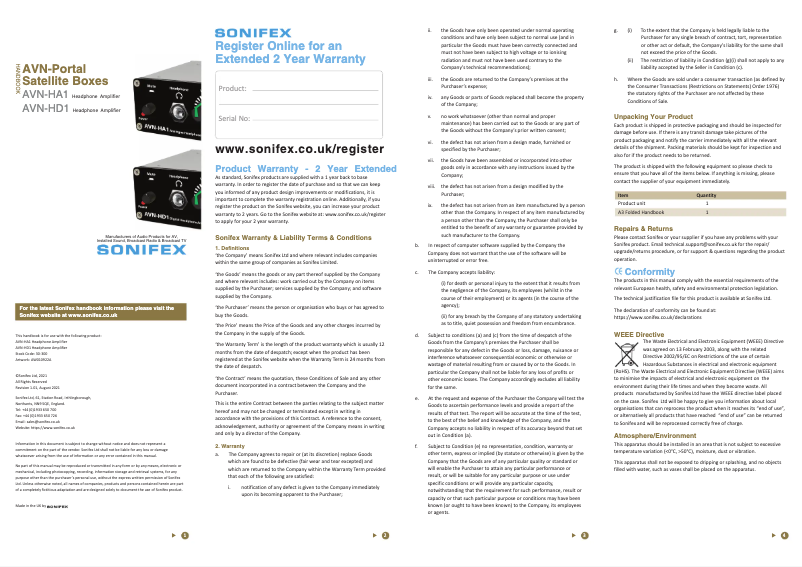 Page 1 of the manual User Manual Sonifex AVN-HD1