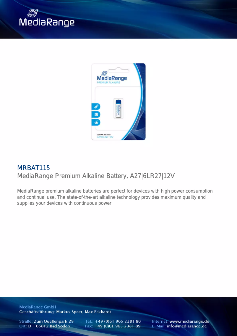 Page 1 de la notice Manuel utilisateur MediaRange MRBAT115