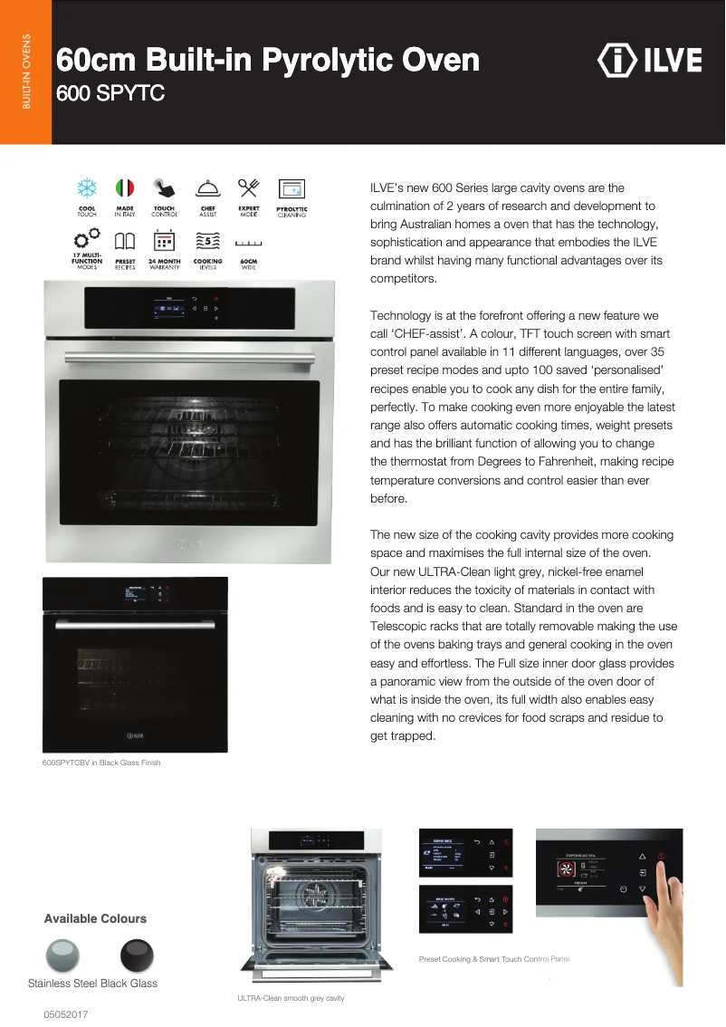 Page 1 de la notice Fiche technique Ilve 600SPYTCI