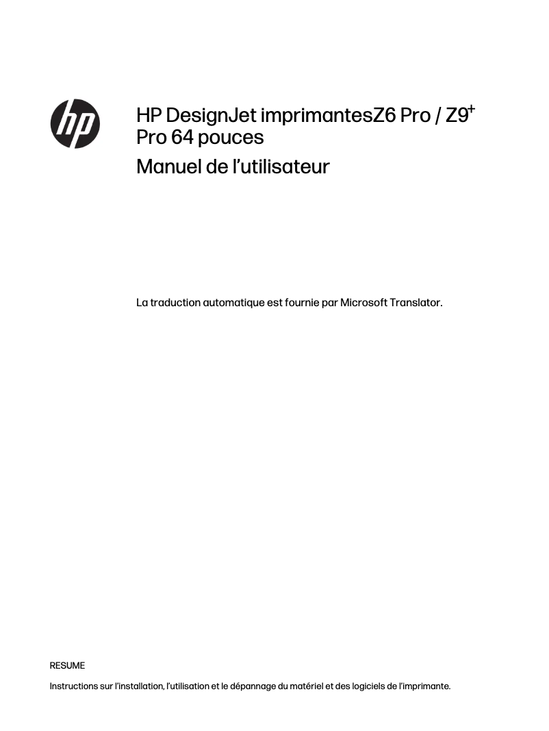 Image de la première page du manuel de l'appareil DesignJet Z9+