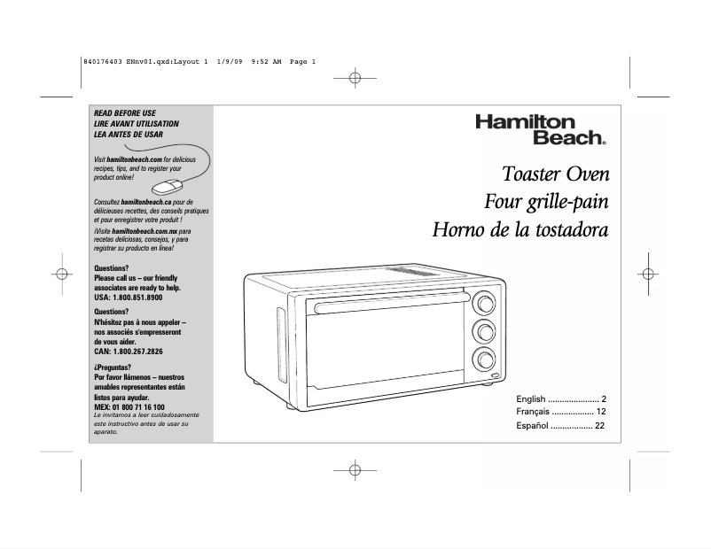 Page 1 de la notice Manuel utilisateur Hamilton Beach 31508