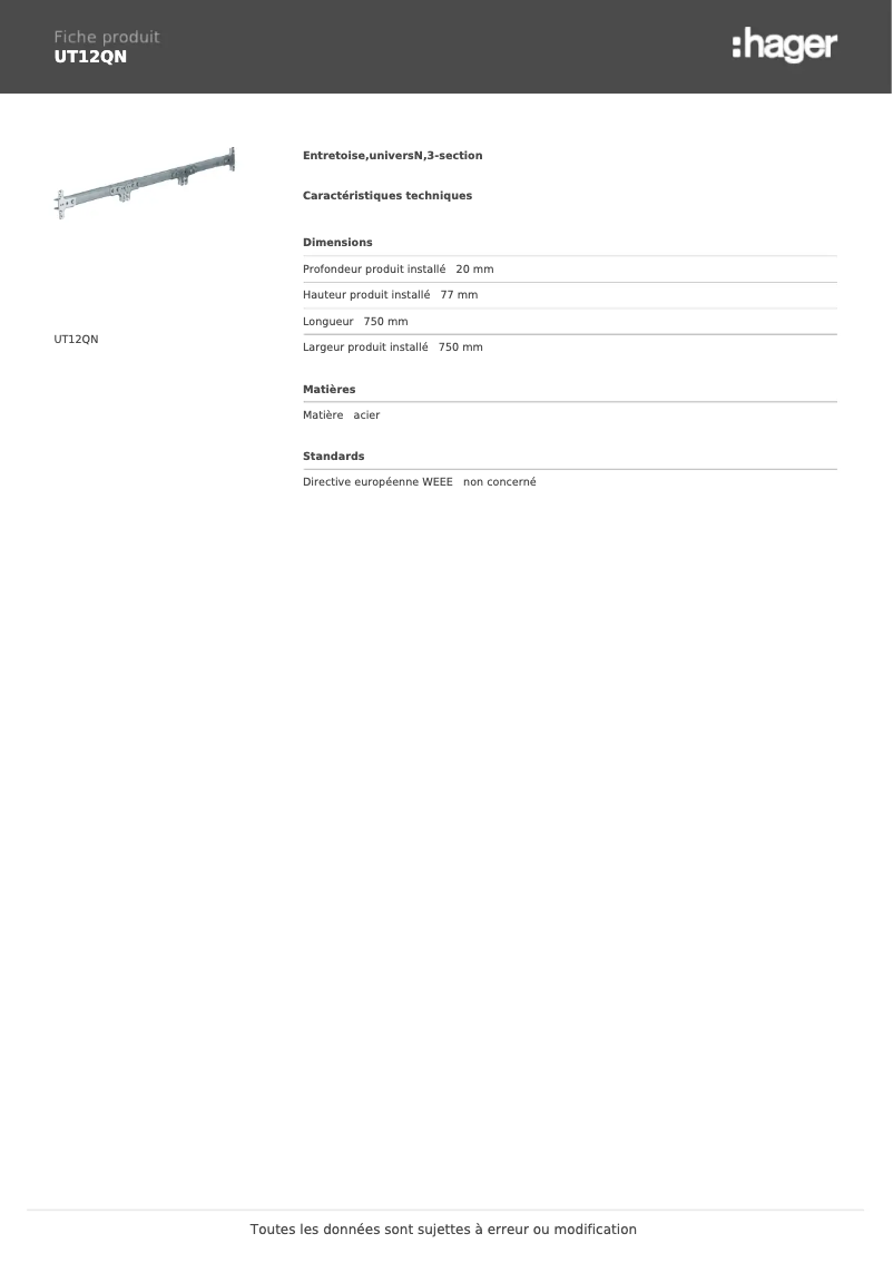 Page n°1 - Manuel utilisateur Hager UT12QN