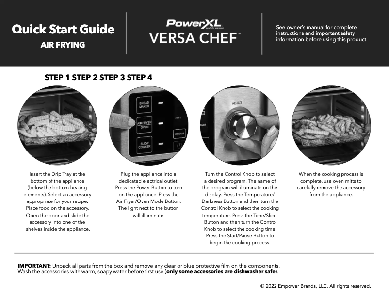 Page n°1 - Guide de démarrage rapide PowerXL Versa Chef MC-020-DRTV