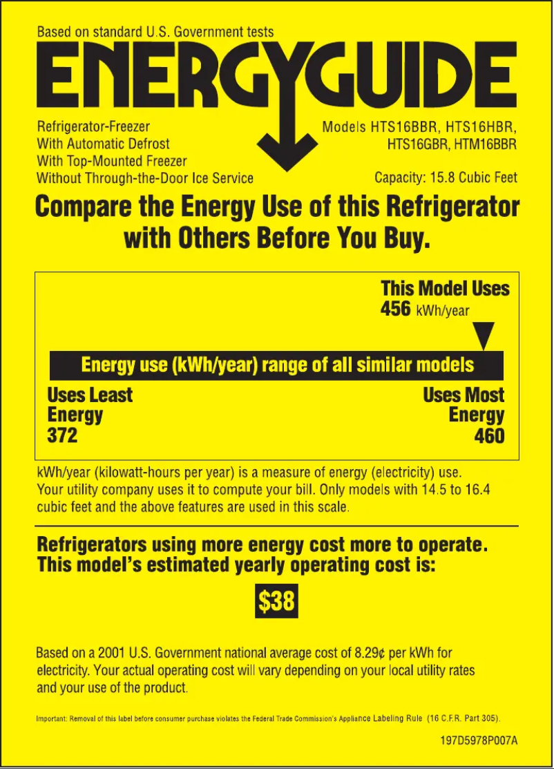 Page 1 de la notice Label énergétique Hotpoint HTS16BBRLCC