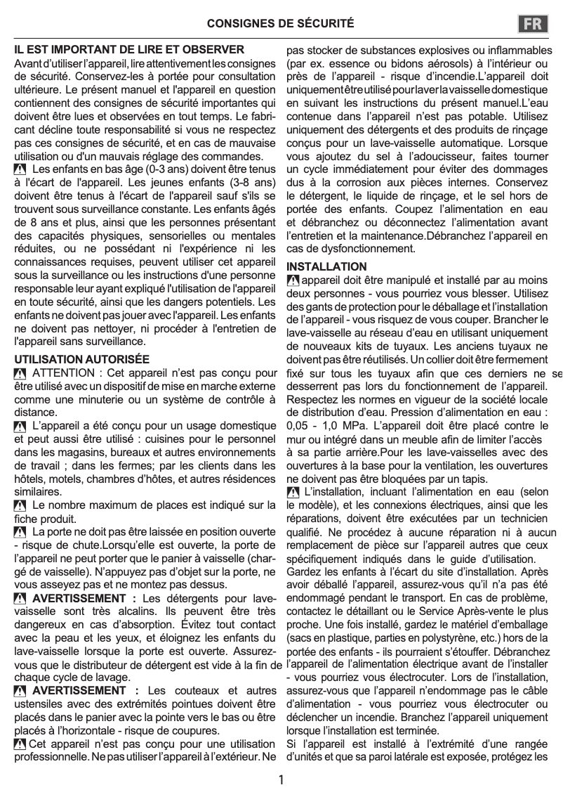 Page n°1 - Instructions de sécurité Hotpoint HIC 3C34