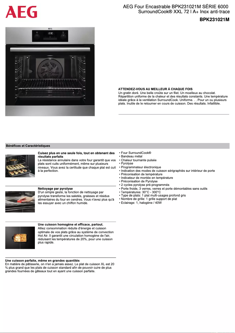 Page 1 de la notice Fiche technique AEG BPK231021M