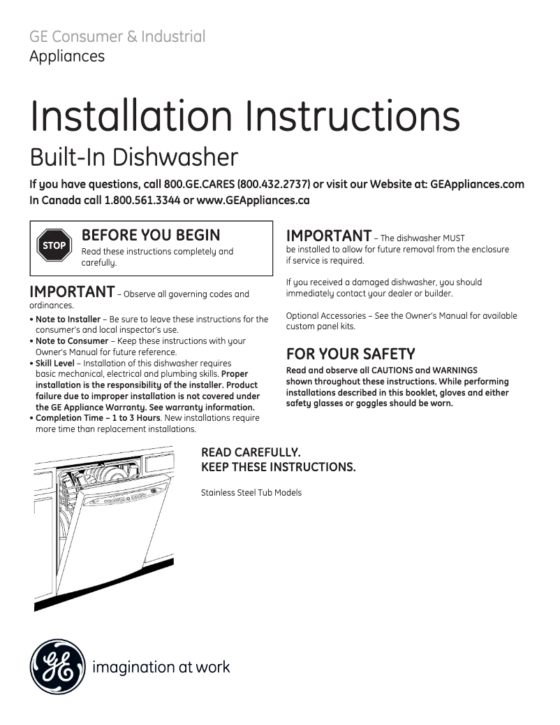 Page n°1 - Guide d'installation GE GLDA690PWW