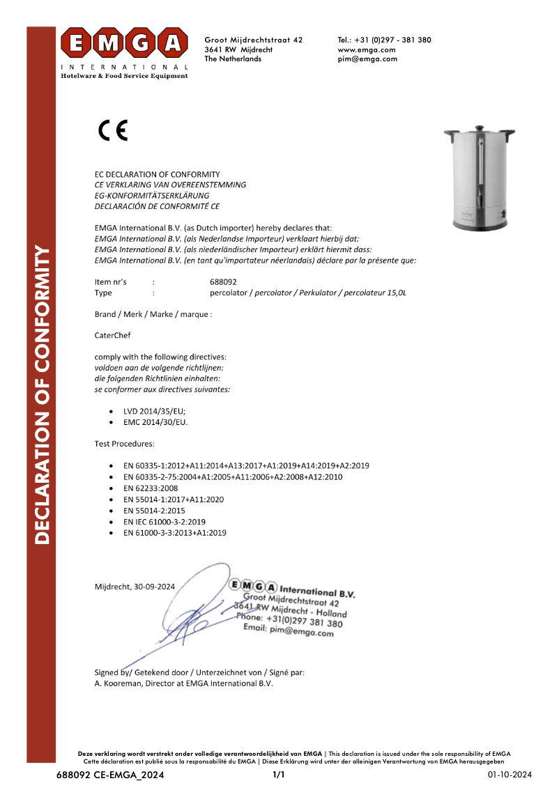 Page 1 de la notice Manuel utilisateur CaterChef 688092
