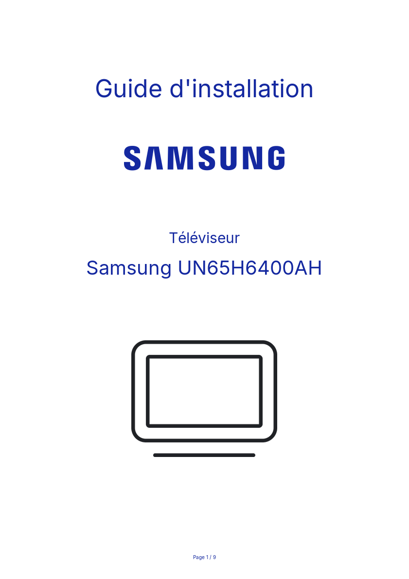 Page n°1 - Guide d'installation Samsung UN65H6400AH