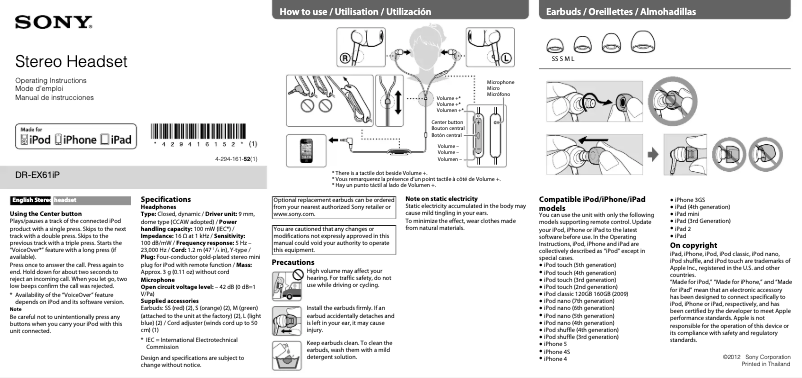 Page 1 de la notice Manuel utilisateur Sony DR-EX61iP