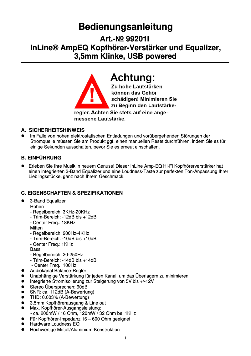 Page 1 de la notice Manuel utilisateur InLine Amp EQ