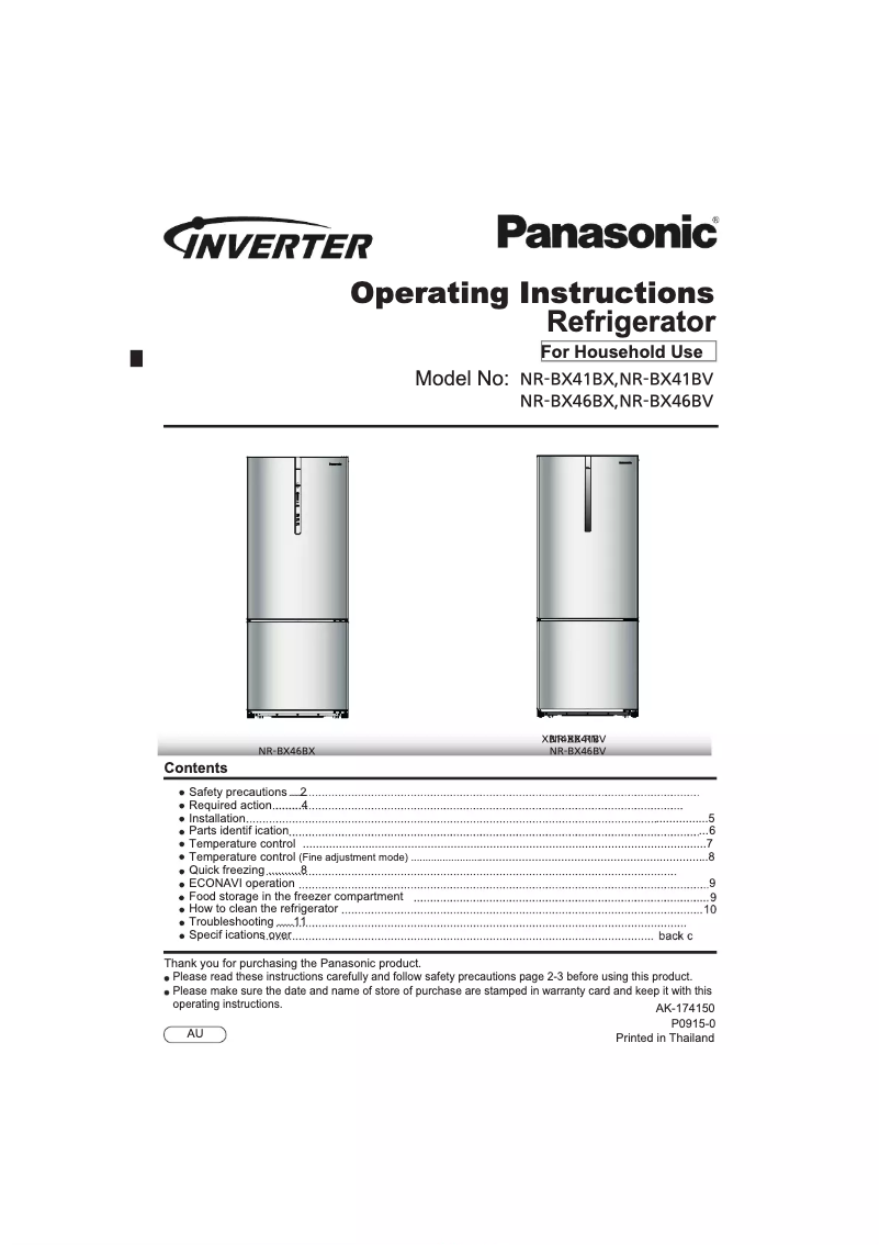 Page 1 de la notice Manuel utilisateur Panasonic NR-BX46BV