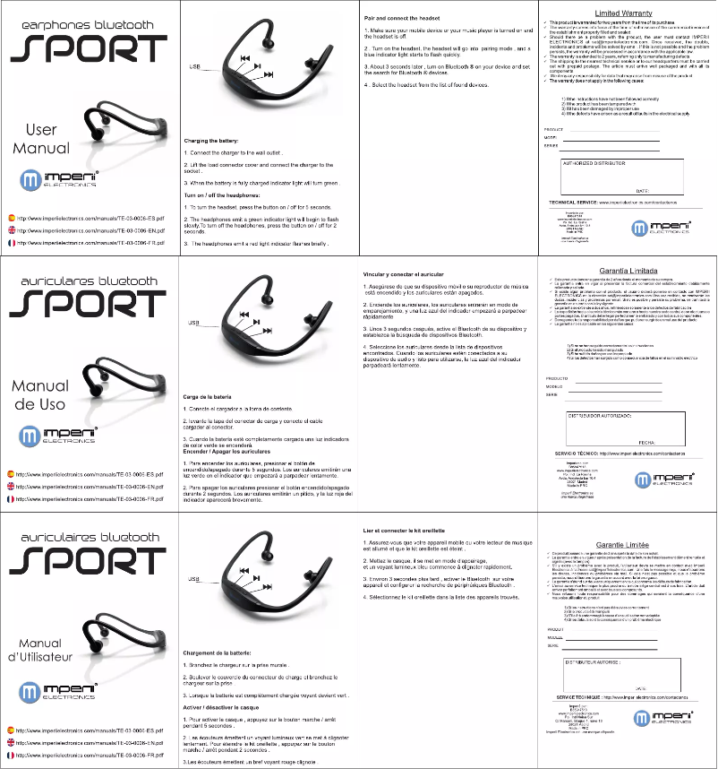 Page 1 de la notice Manuel utilisateur Imperii Electronics TE.03.0006.05