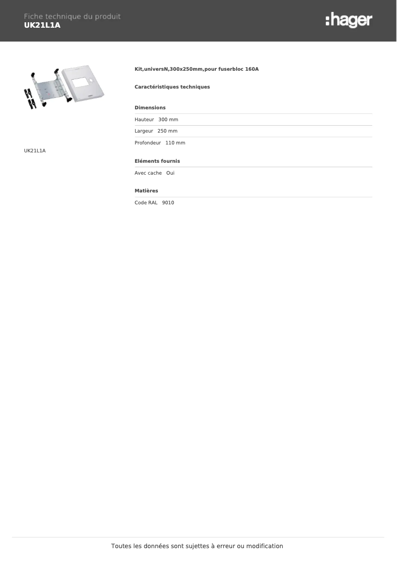 Page n°1 - Manuel utilisateur Hager UK21L1A