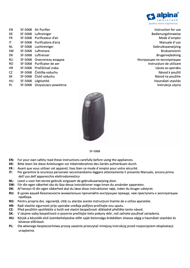 Image de la première page du manuel de l'appareil SF-5068