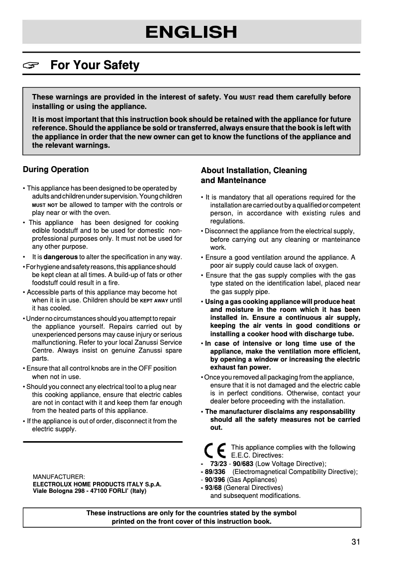 Image de la première page du manuel de l'appareil ZAF20GX