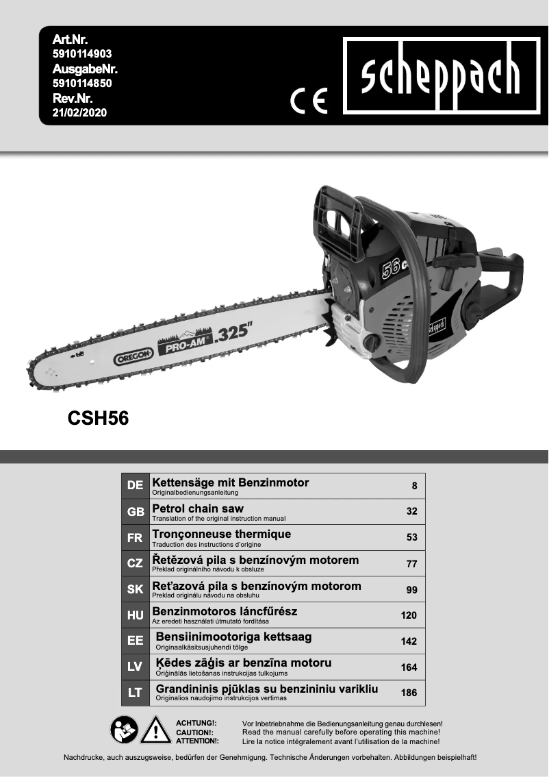 Page n°1 - Manuel utilisateur Scheppach CSH56