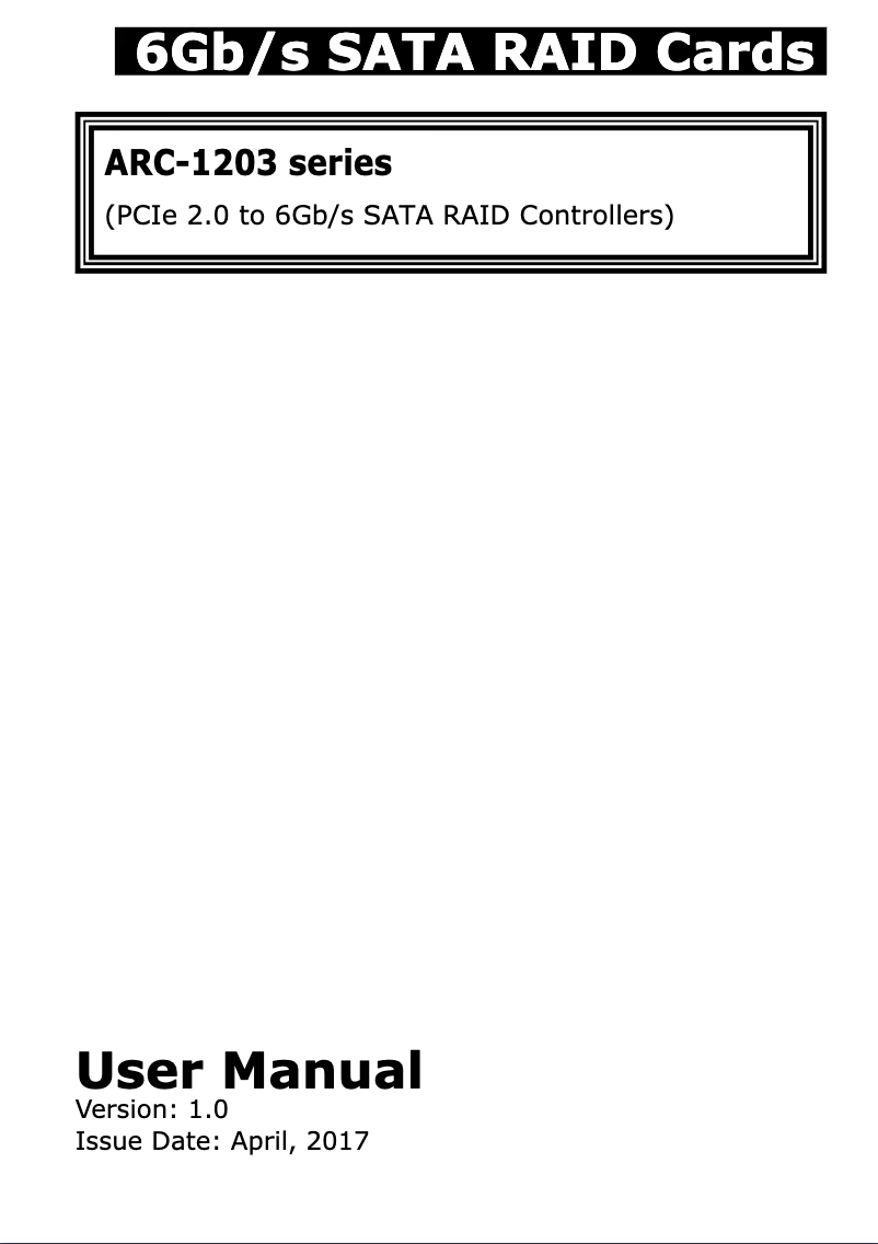 Page n°1 - Manuel utilisateur Areca ARC-1203-4I