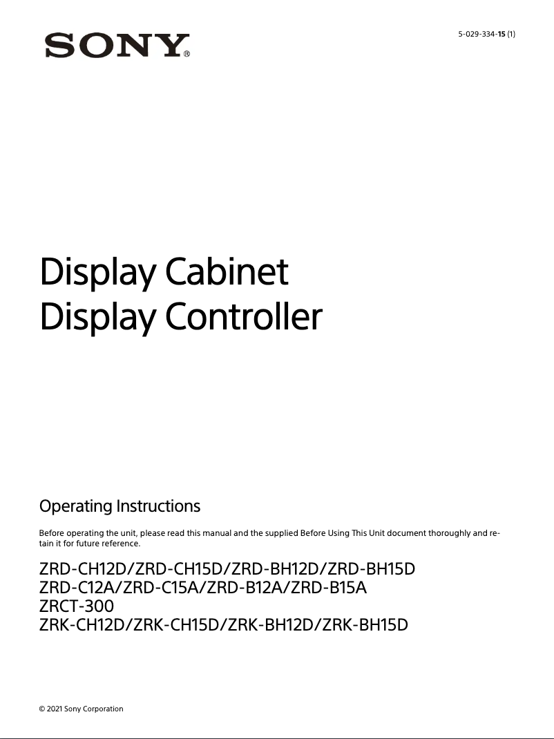 Page n°1 - Manuel utilisateur Sony ZRD-CH12D