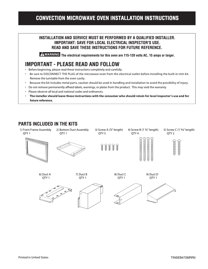Page n°1 - Guide d'installation Electrolux E30MO65GSS